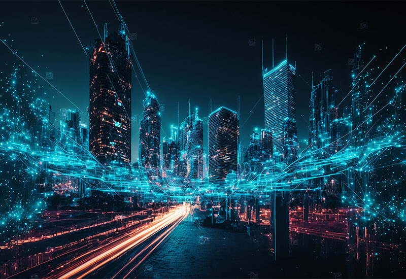 smart-city-and-abstract-pattern-connection-with-speed-line-light-illustration-generative-ai